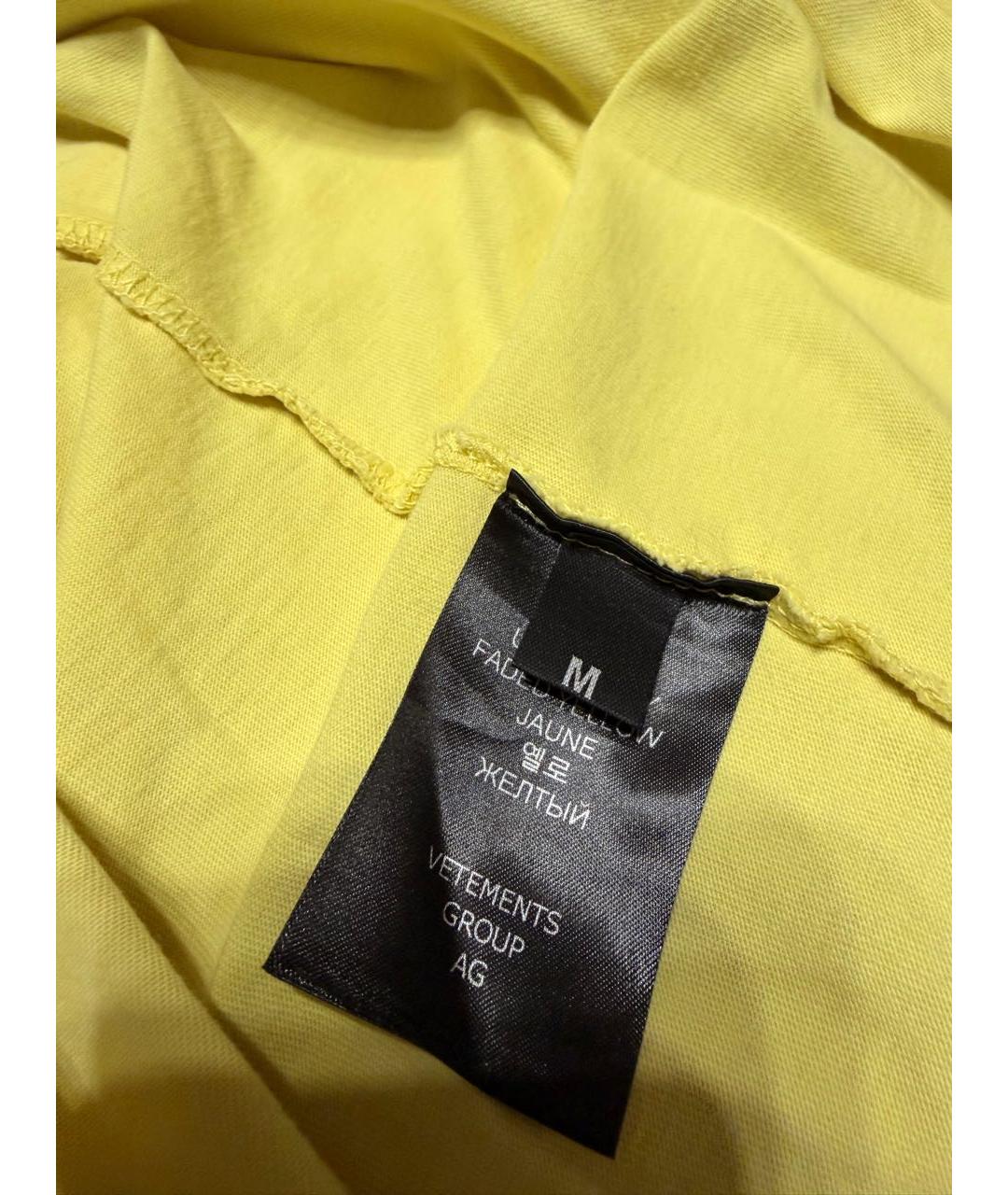 VETEMENTS Желтая хлопко-эластановая футболка, фото 4