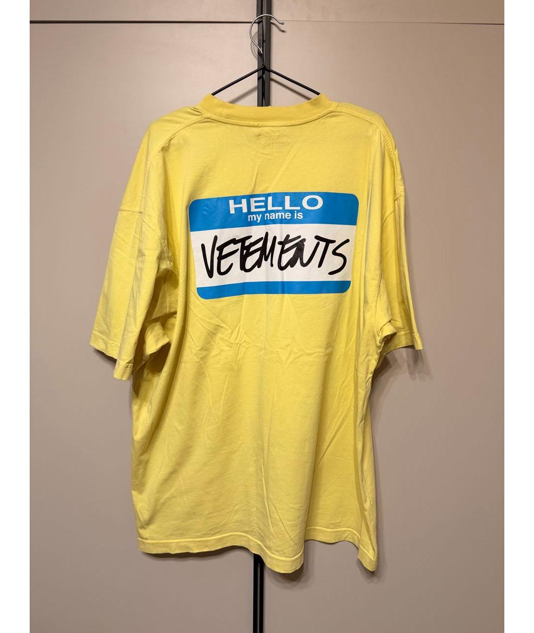 VETEMENTS Желтая хлопко-эластановая футболка, фото 2