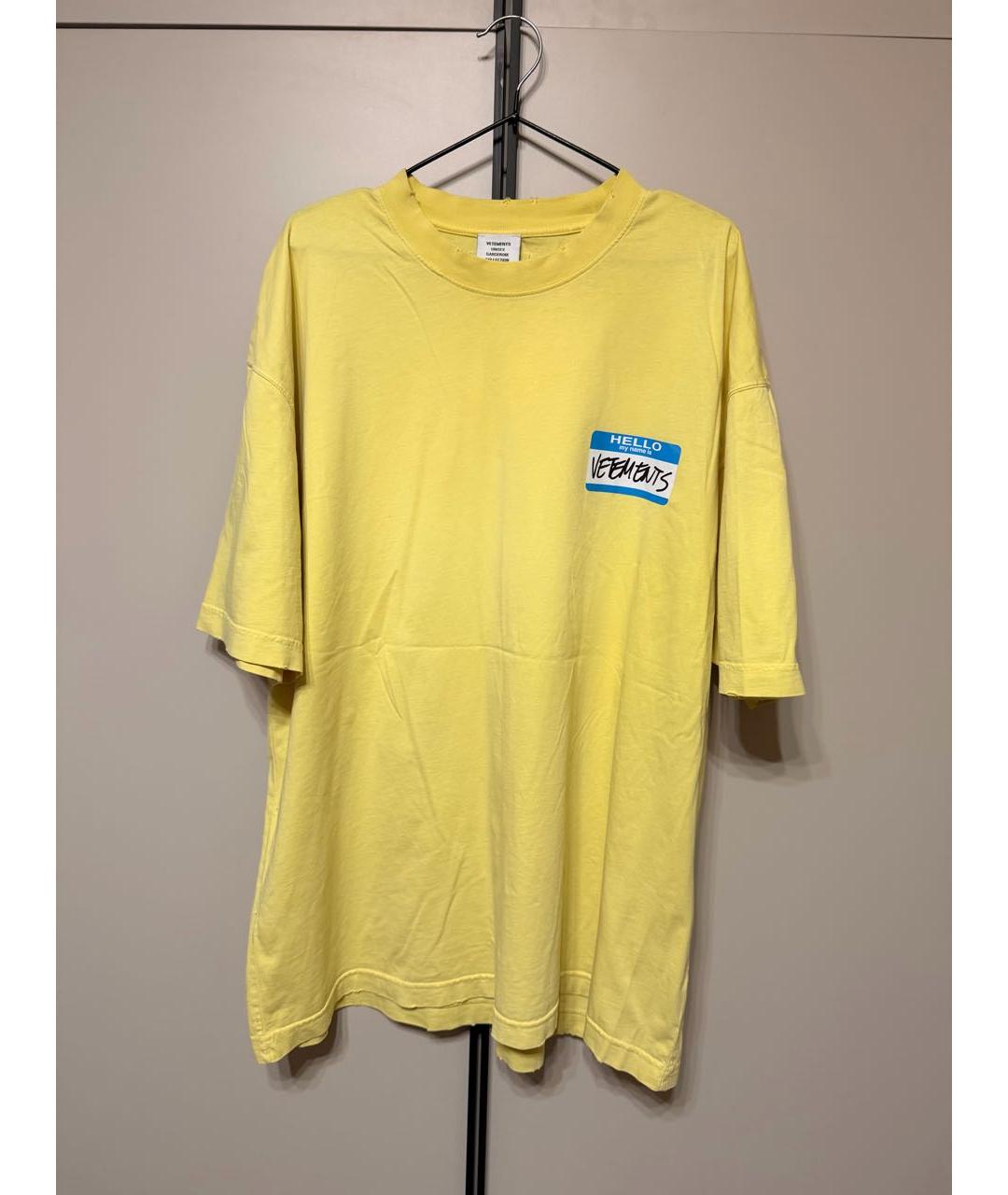 VETEMENTS Желтая хлопко-эластановая футболка, фото 5