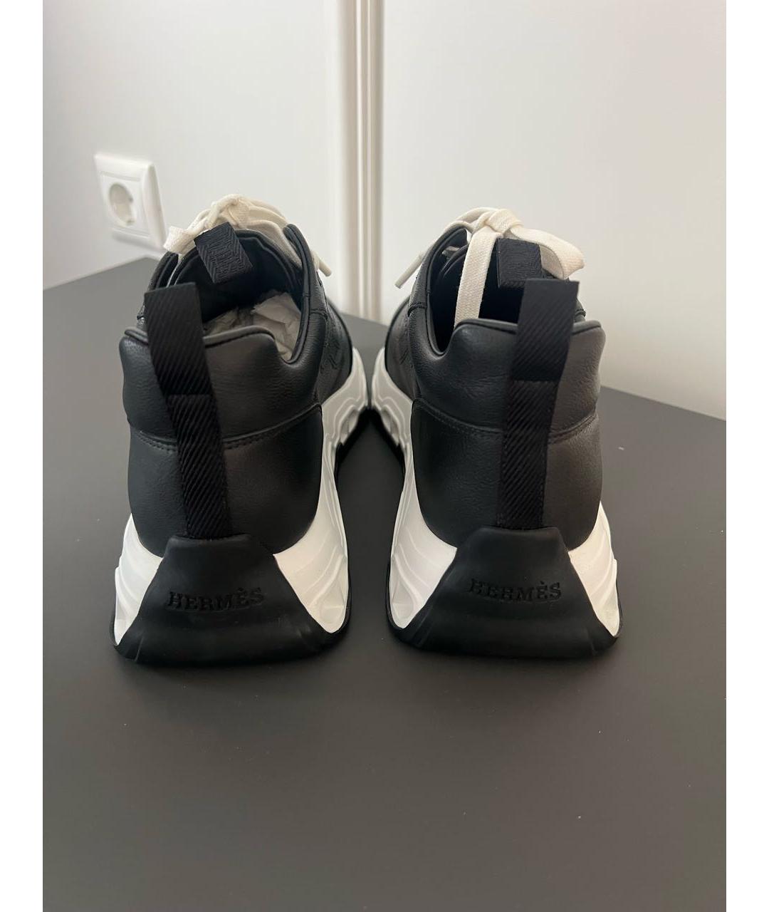 HERMES Черные кожаные кроссовки, фото 4