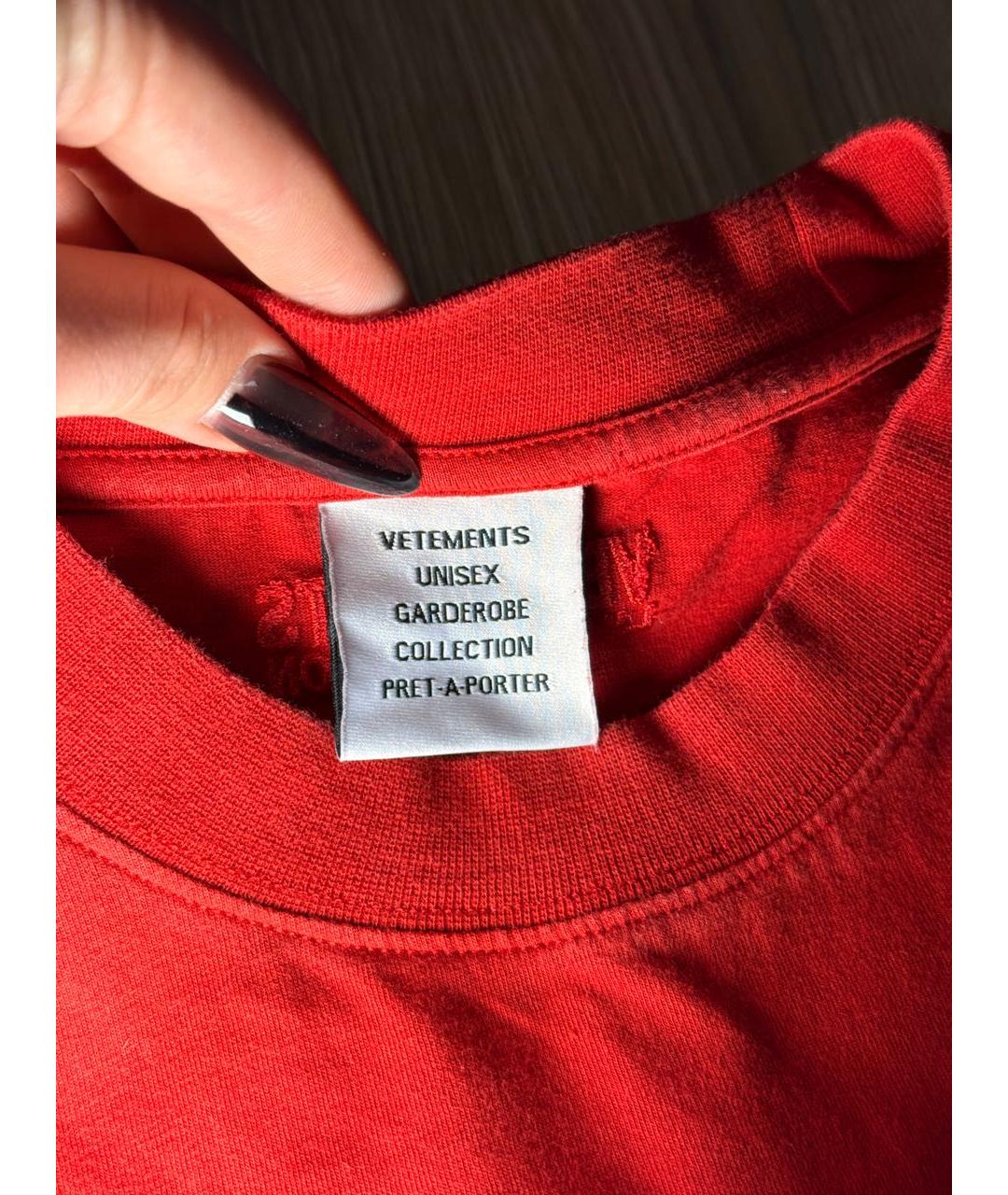 VETEMENTS Красная хлопковая футболка, фото 3
