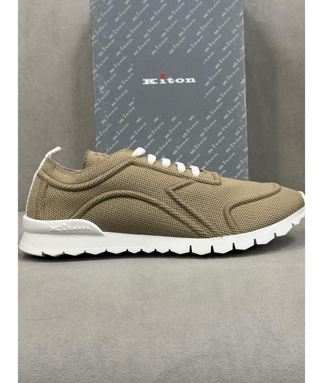 KITON Бежевые текстильные низкие кроссовки / кеды, фото 6