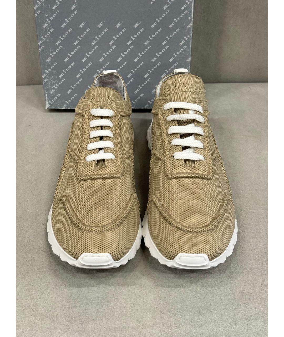 KITON Бежевые текстильные низкие кроссовки / кеды, фото 2