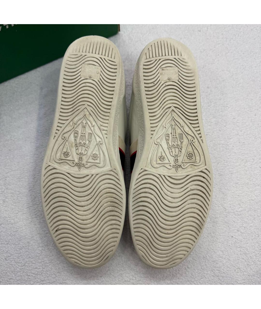 GUCCI Белые кожаные низкие кроссовки / кеды, фото 6