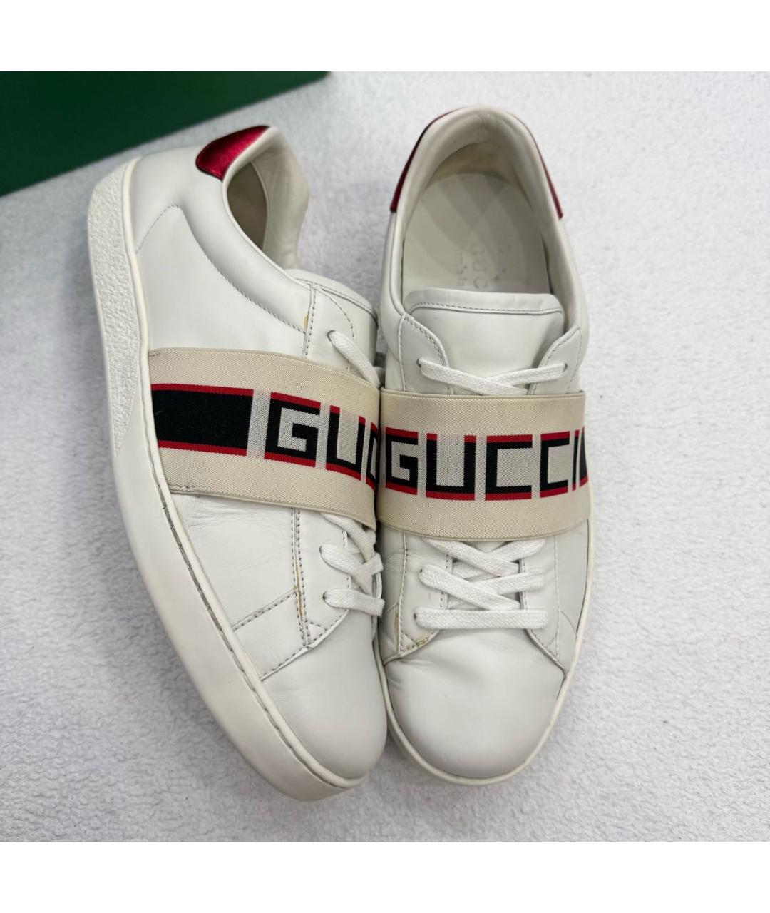 GUCCI Белые кожаные низкие кроссовки / кеды, фото 4