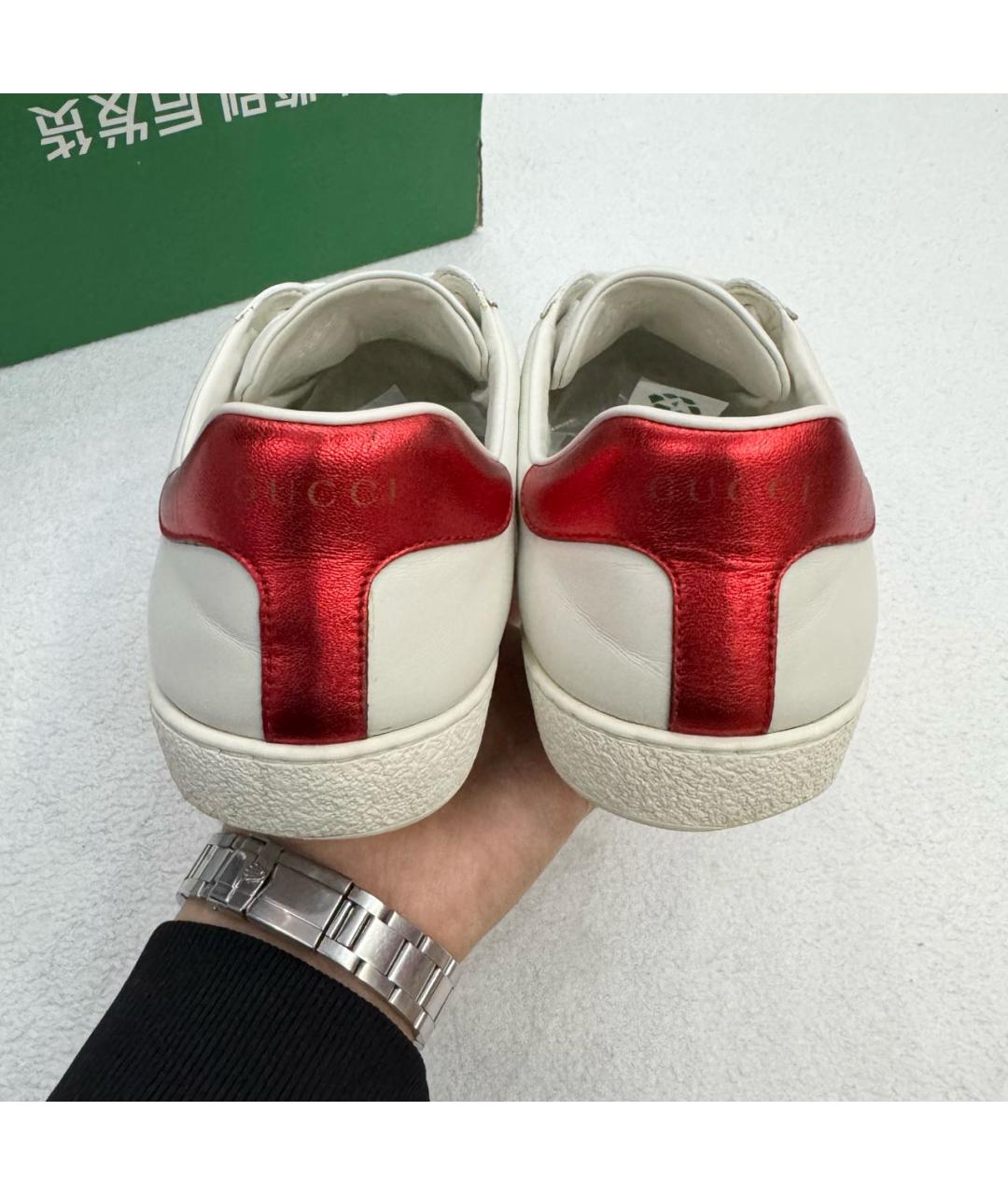 GUCCI Белые кожаные низкие кроссовки / кеды, фото 5