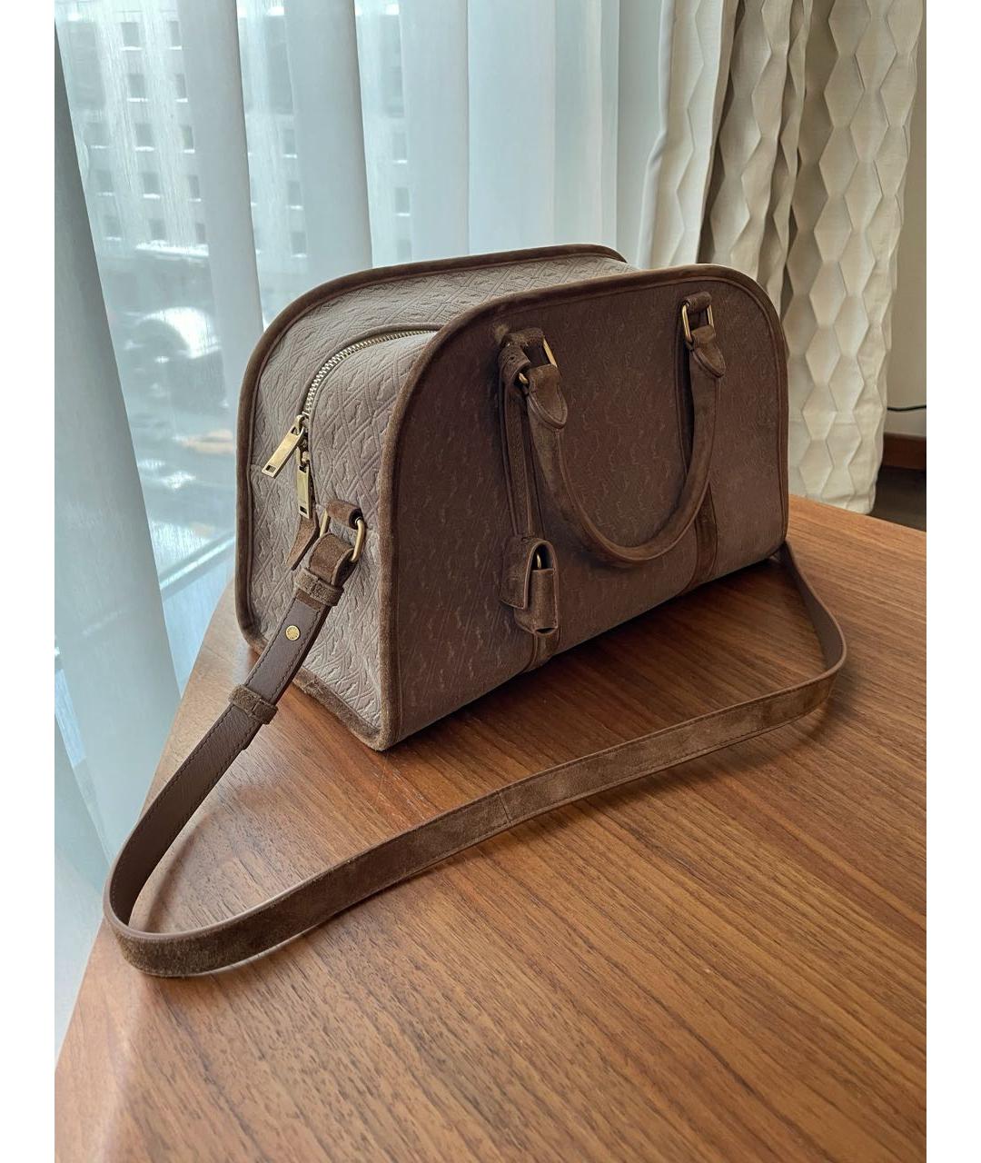 SAINT LAURENT Коричневая замшевая сумка с короткими ручками, фото 2
