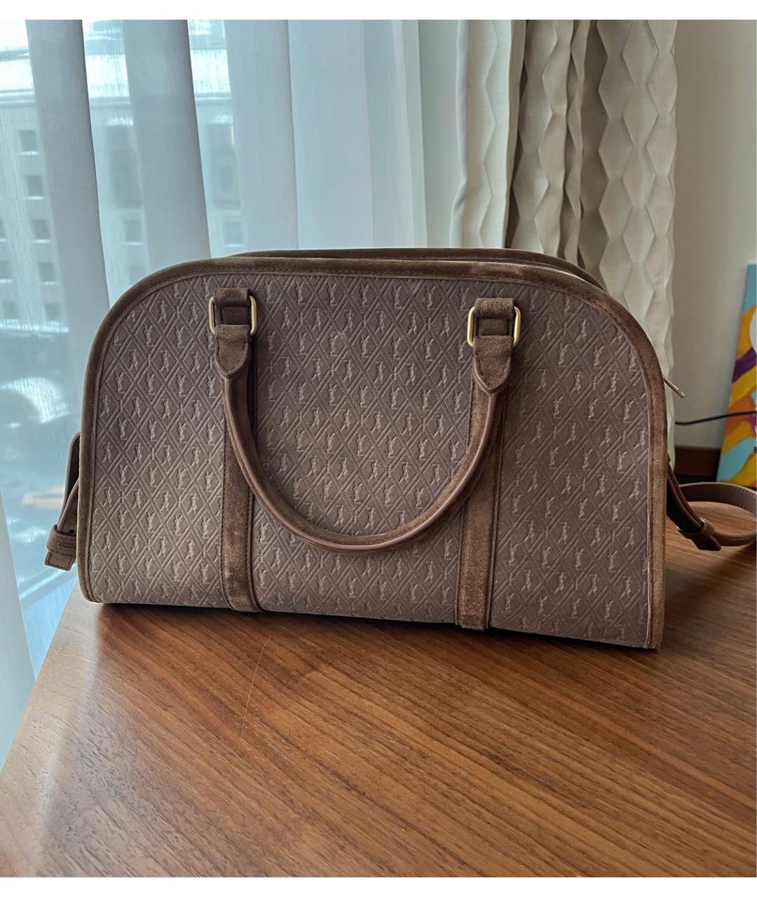 SAINT LAURENT Коричневая замшевая сумка с короткими ручками, фото 3