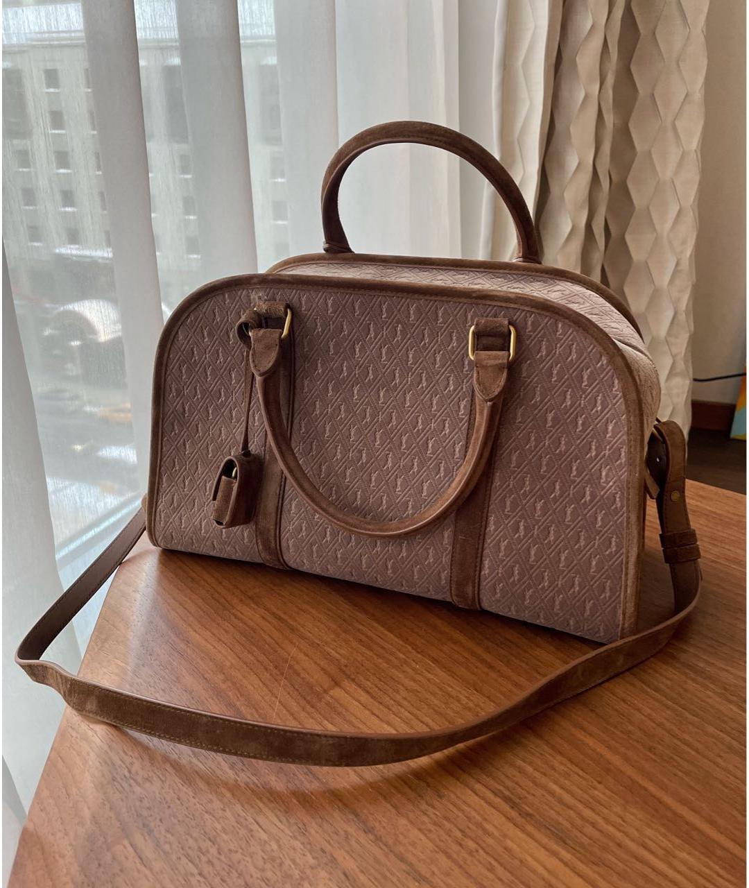 SAINT LAURENT Коричневая замшевая сумка с короткими ручками, фото 7