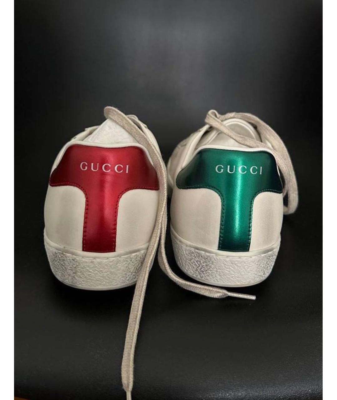 GUCCI Белые кожаные низкие кроссовки / кеды, фото 3