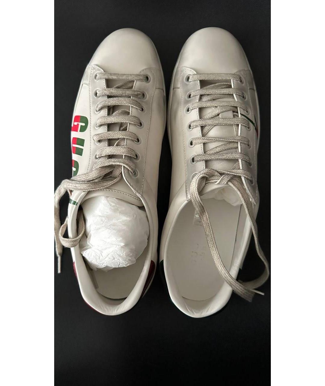 GUCCI Белые кожаные низкие кроссовки / кеды, фото 2