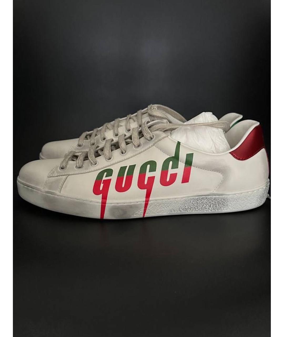 GUCCI Белые кожаные низкие кроссовки / кеды, фото 4