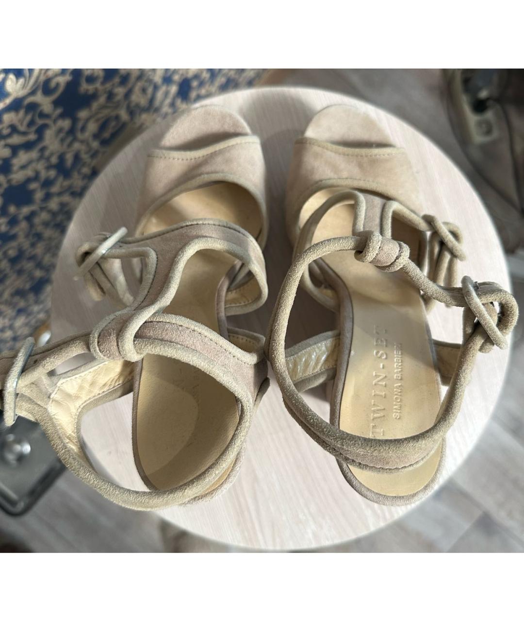 TWIN-SET Бежевые замшевые босоножки, фото 3