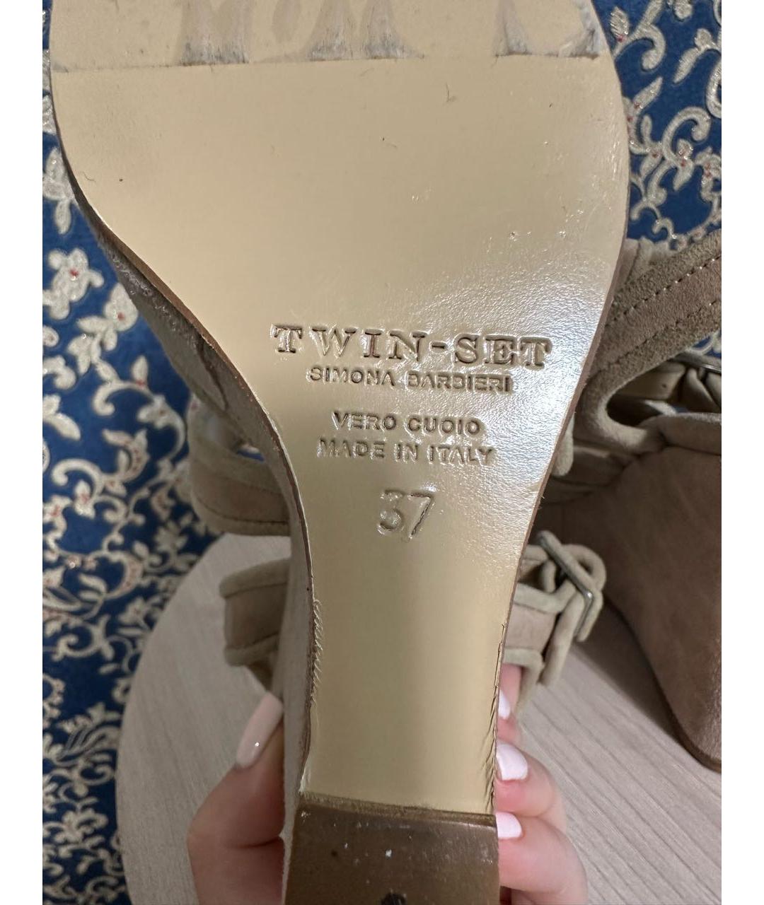 TWIN-SET Бежевые замшевые босоножки, фото 5