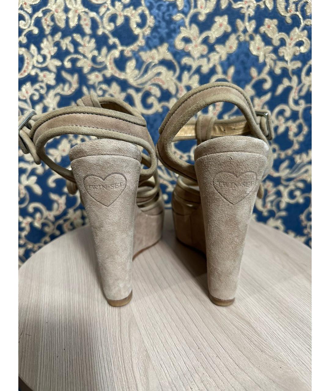 TWIN-SET Бежевые замшевые босоножки, фото 4
