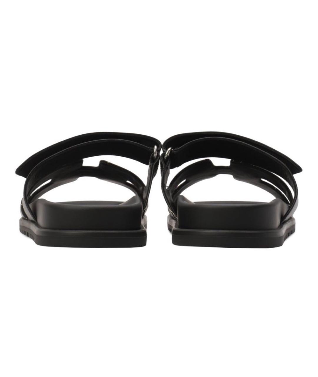 HERMES Черные кожаные шлепанцы, фото 5