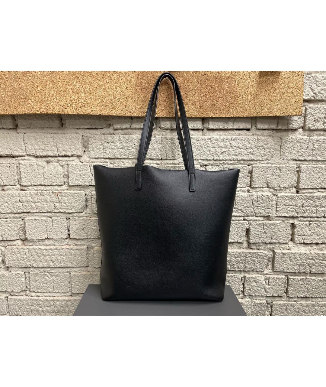 SAINT LAURENT Черная кожаная сумка тоут, фото 2