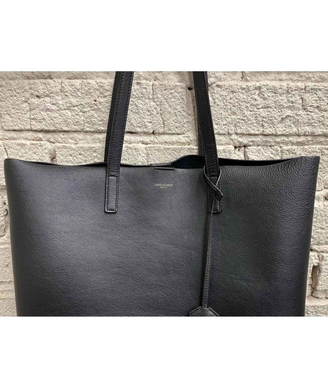 SAINT LAURENT Черная кожаная сумка тоут, фото 3