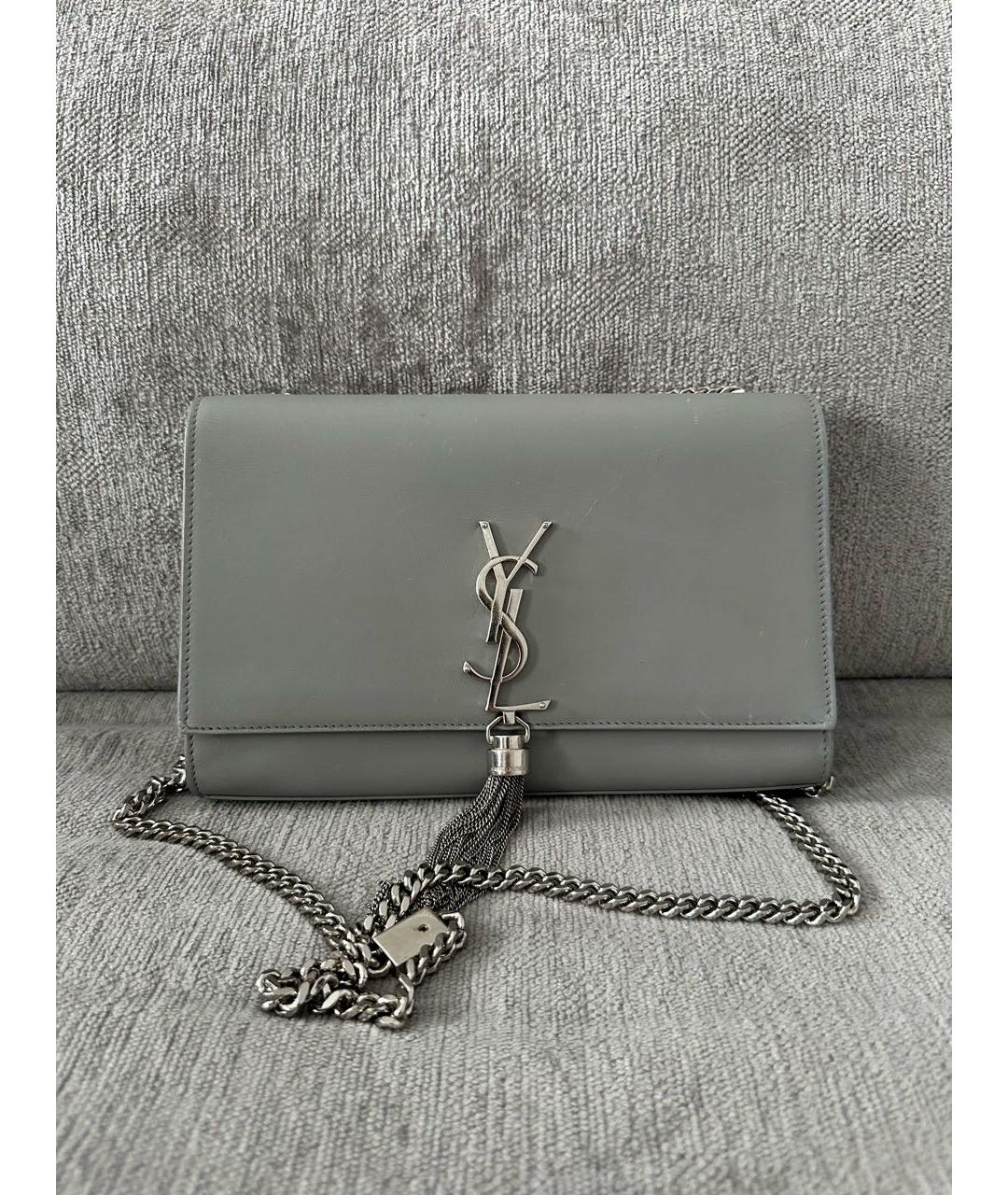 SAINT LAURENT Серая кожаная сумка через плечо, фото 6