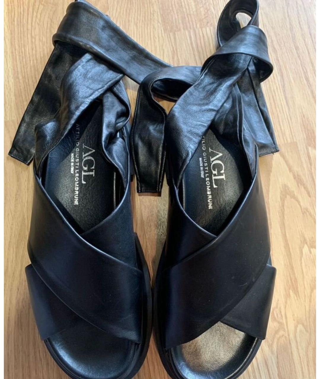 AGL Черные кожаные босоножки, фото 6