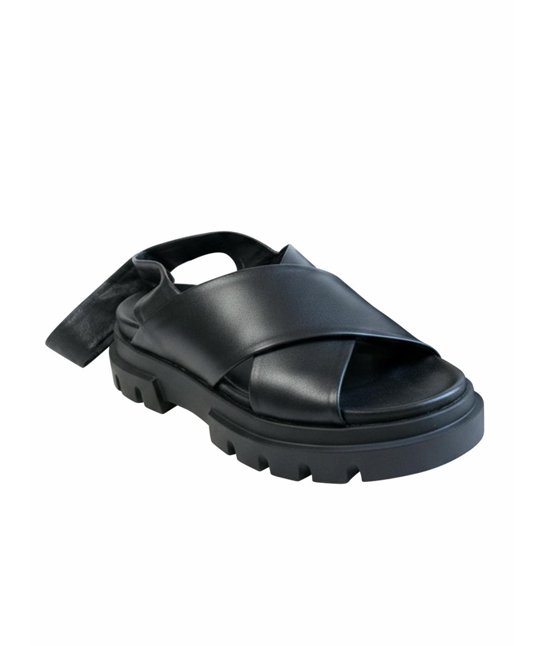 AGL Черные кожаные босоножки, фото 1