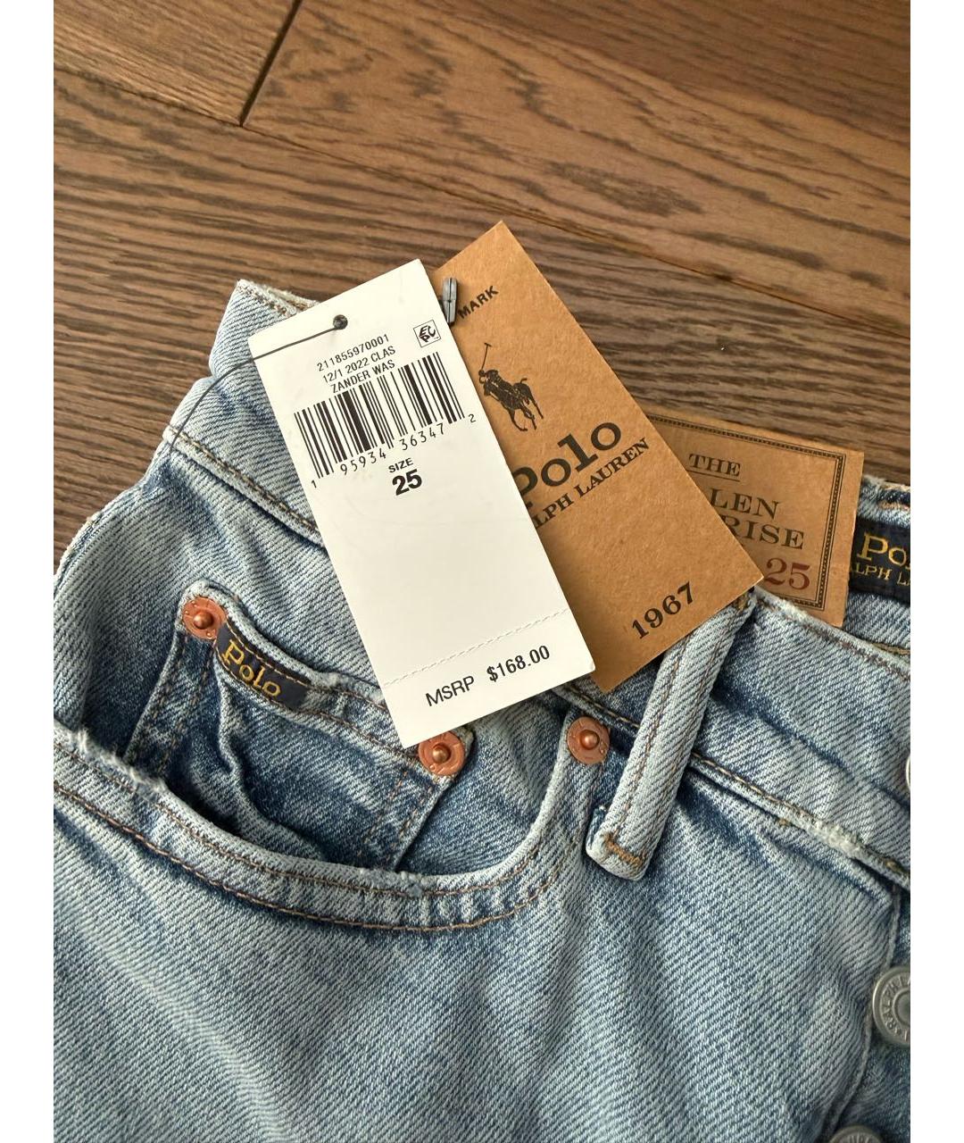 POLO RALPH LAUREN Голубые хлопковые джинсы слим, фото 4