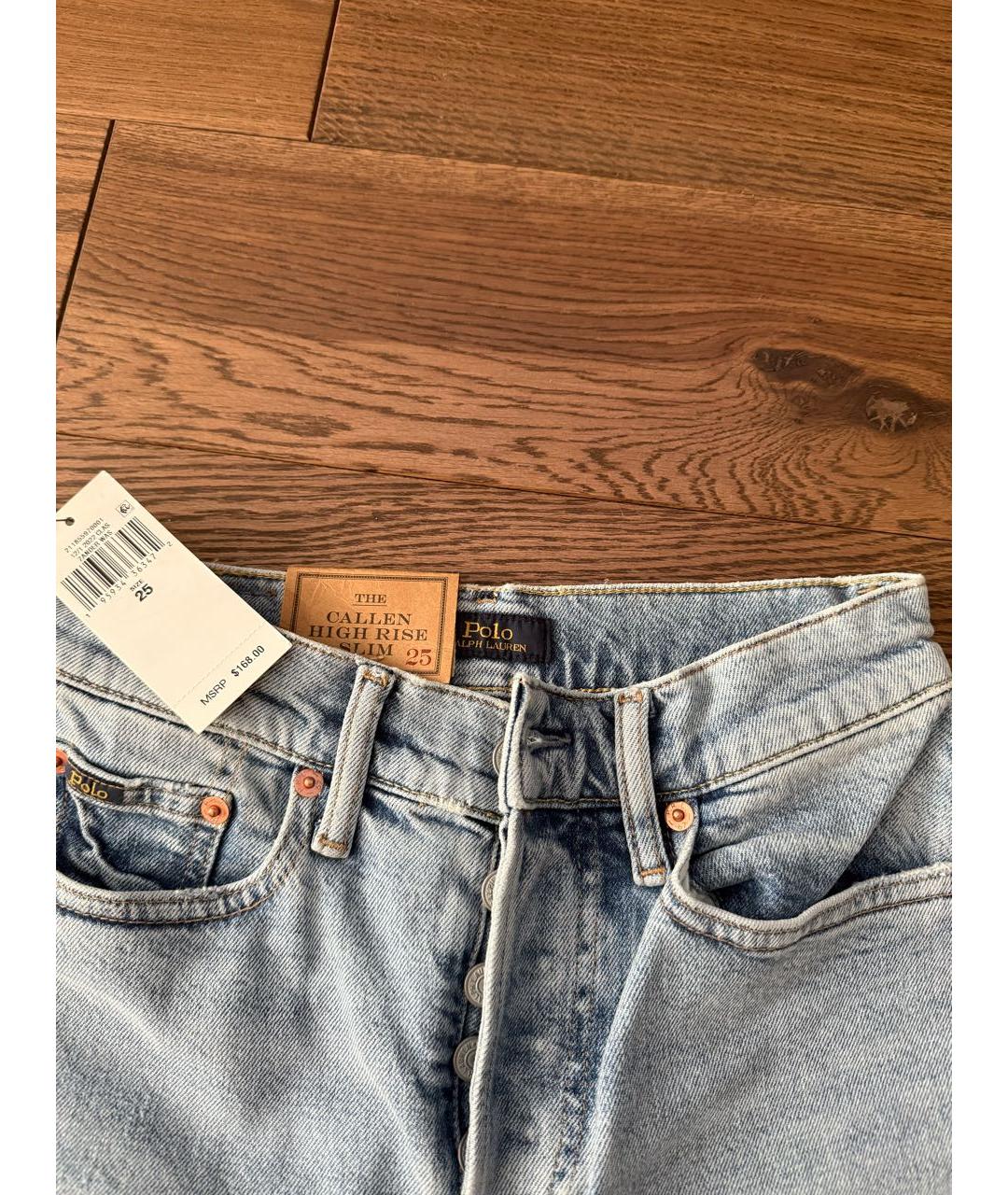 POLO RALPH LAUREN Голубые хлопковые джинсы слим, фото 3