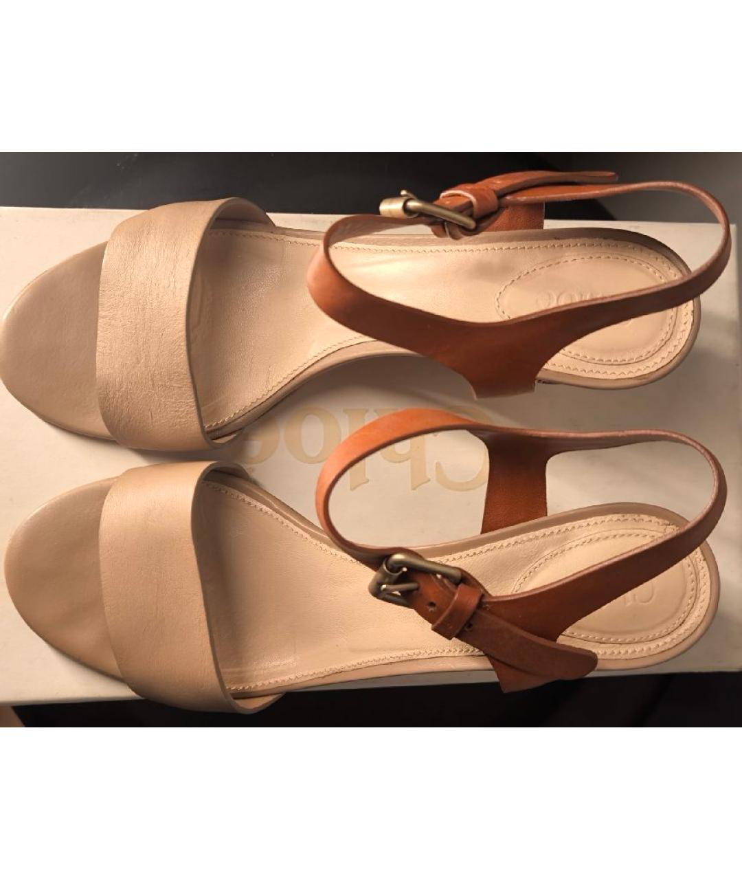 CHLOE Бежевые кожаные босоножки, фото 3