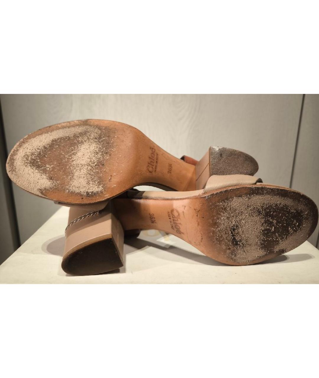 CHLOE Бежевые кожаные босоножки, фото 9