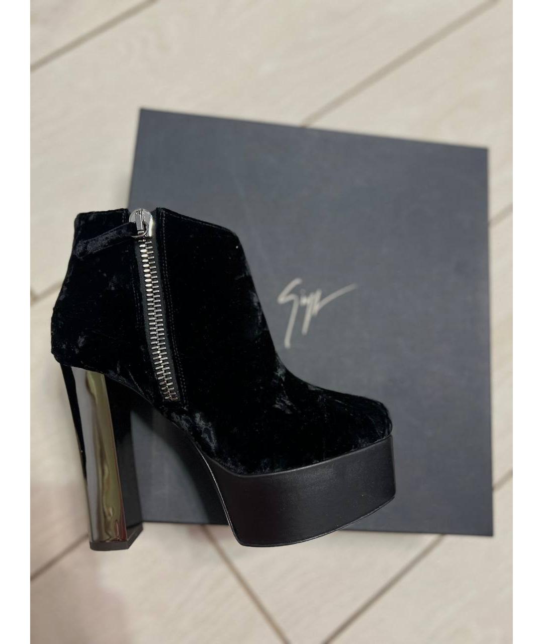 GIUSEPPE ZANOTTI DESIGN Черные бархатные ботильоны, фото 5