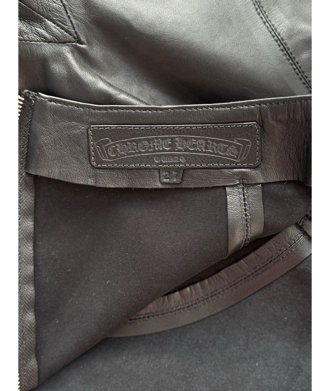 CHROME HEARTS Черные кожаные прямые брюки, фото 4