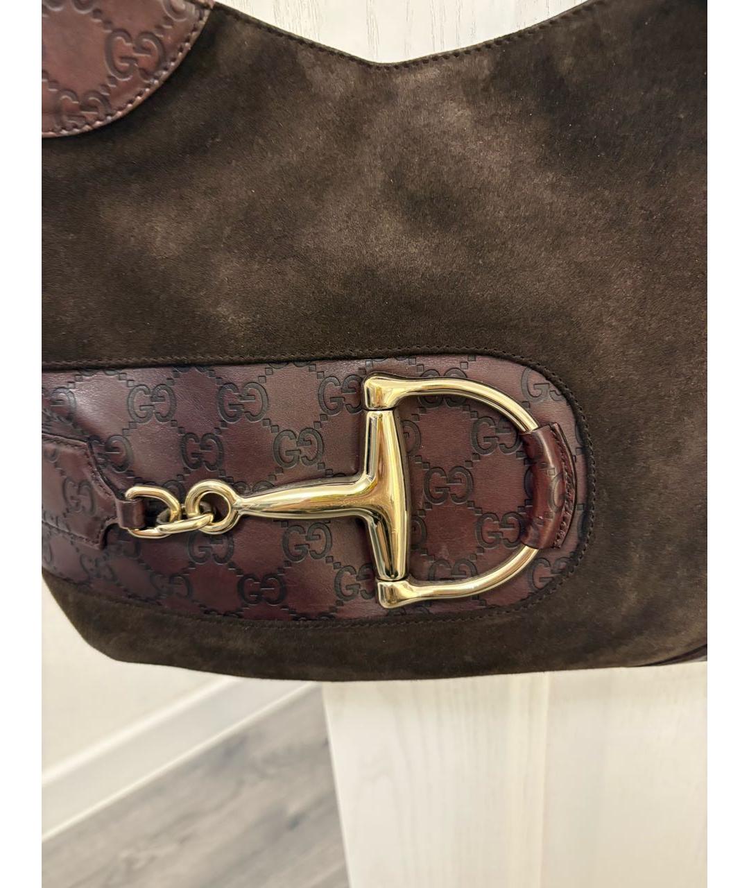 GUCCI Коричневая замшевая сумка с короткими ручками, фото 2