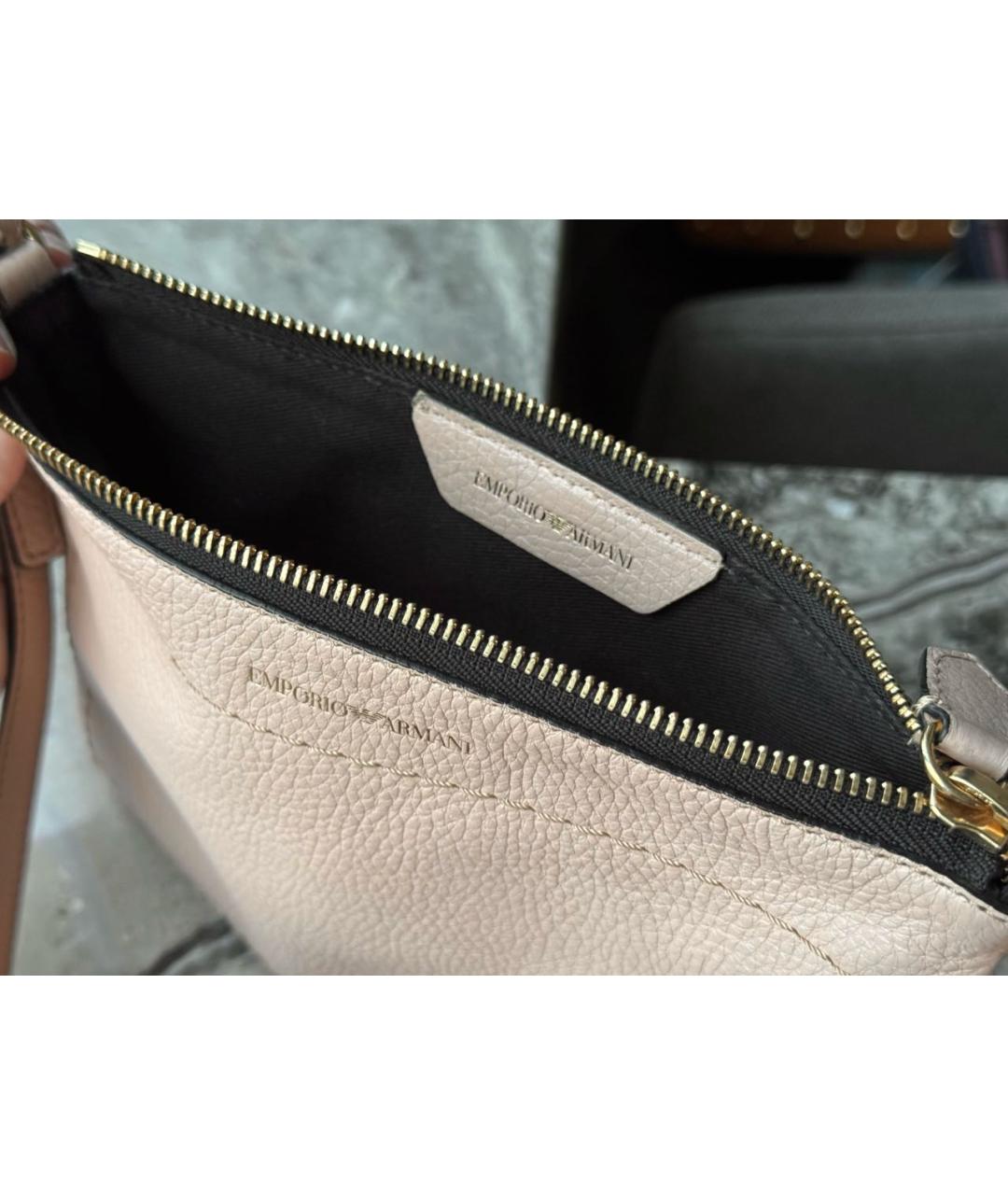 EMPORIO ARMANI Бежевая кожаная сумка через плечо, фото 4