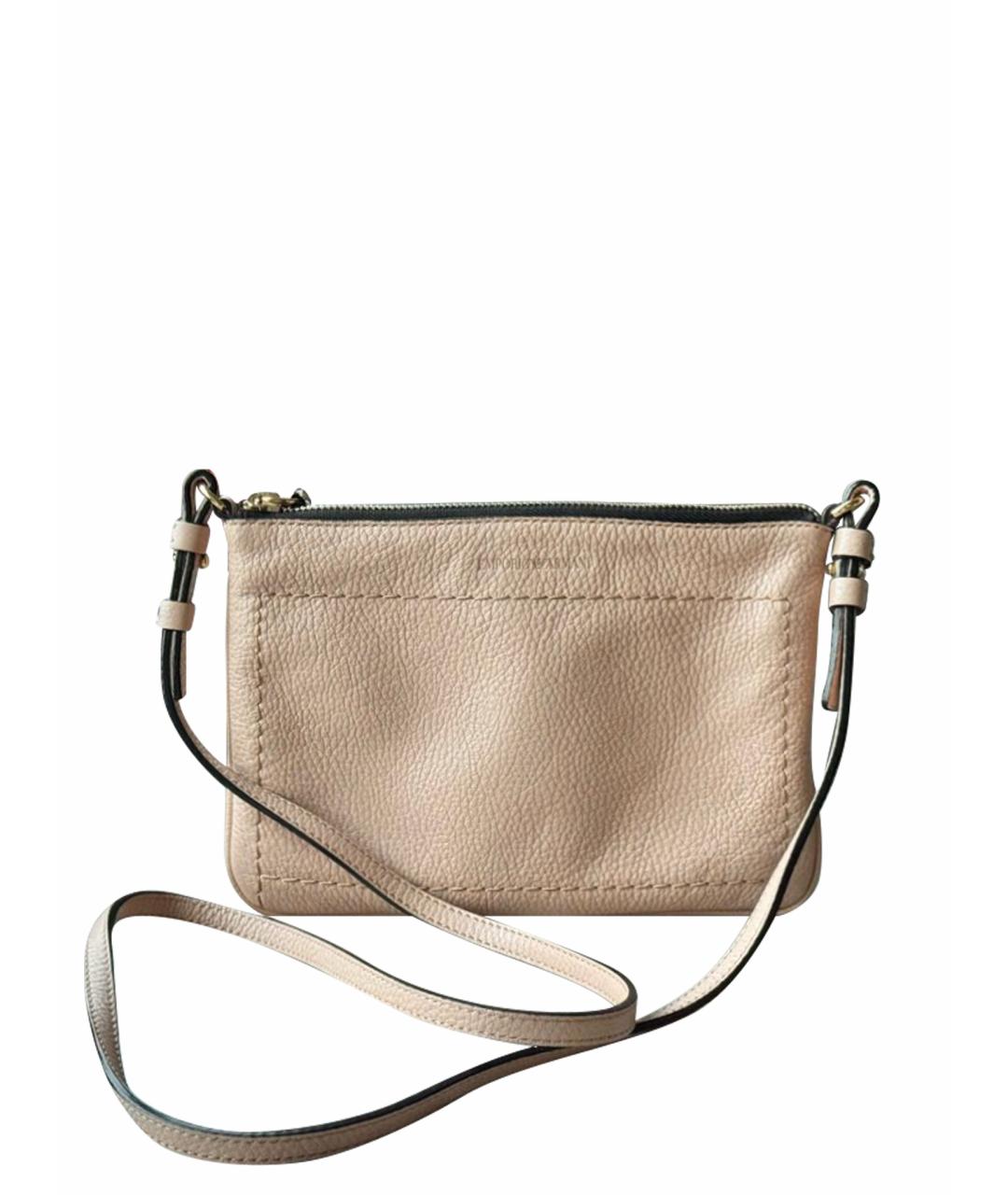 EMPORIO ARMANI Бежевая кожаная сумка через плечо, фото 1