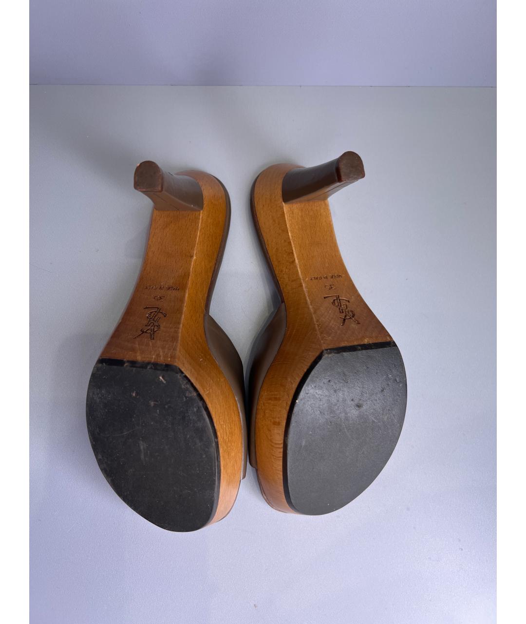 SAINT LAURENT Коричневые кожаные мюли, фото 5