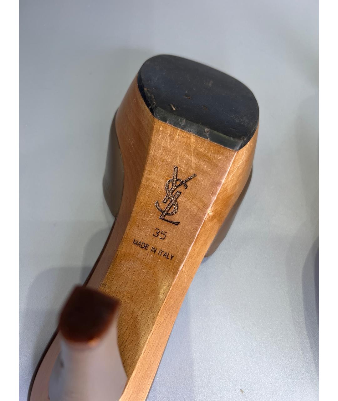 SAINT LAURENT Коричневые кожаные мюли, фото 6