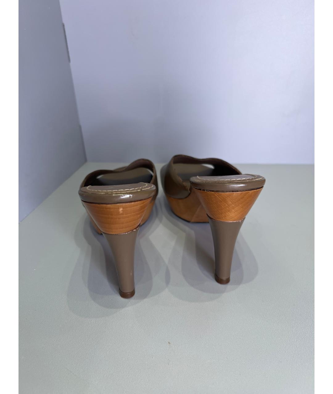 SAINT LAURENT Коричневые кожаные мюли, фото 4