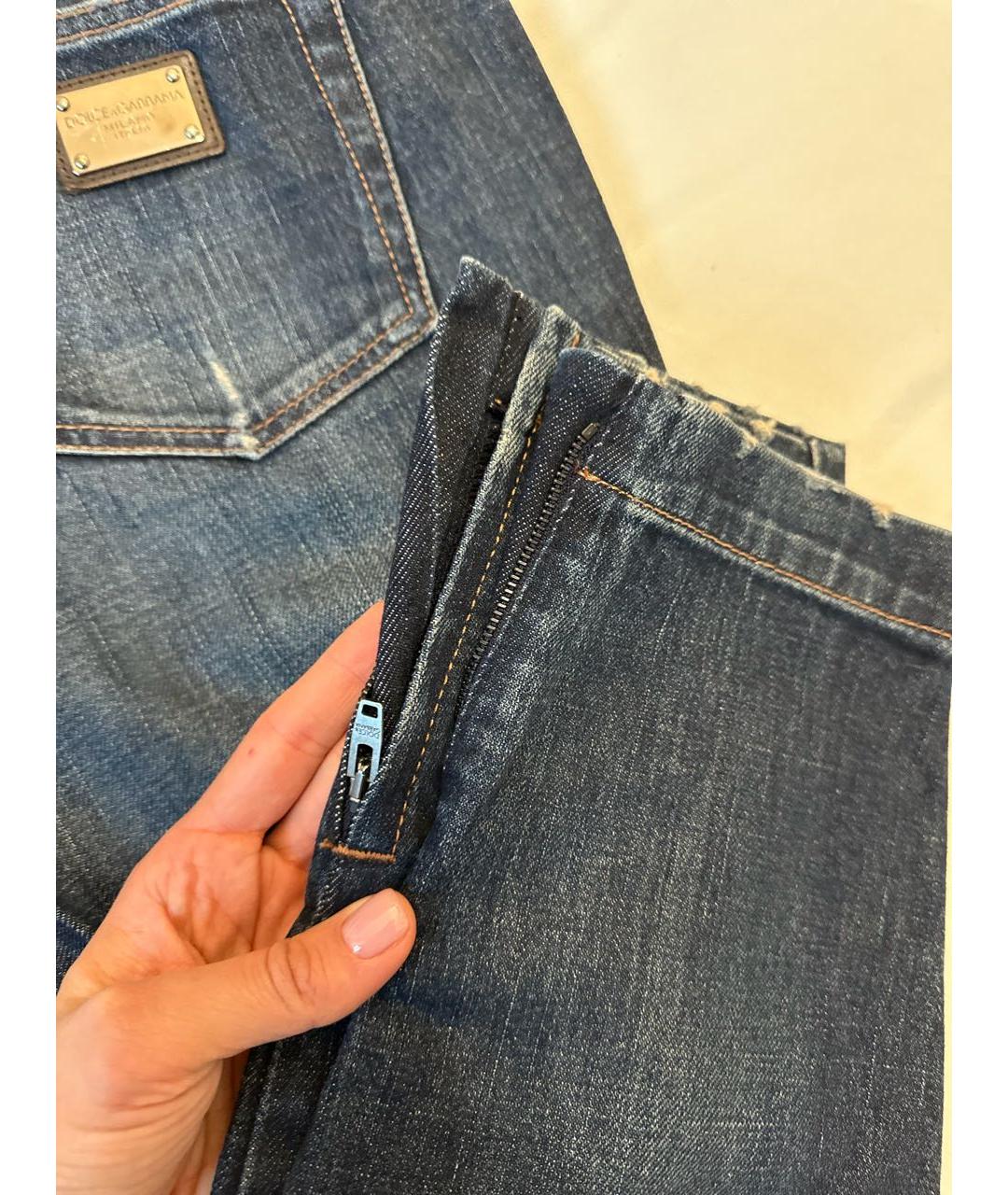 DOLCE&GABBANA Темно-синие хлопковые прямые джинсы, фото 4