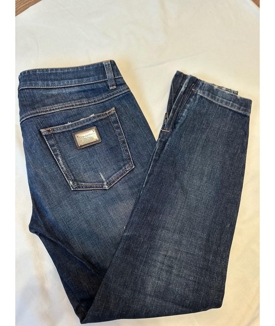 DOLCE&GABBANA Темно-синие хлопковые прямые джинсы, фото 2