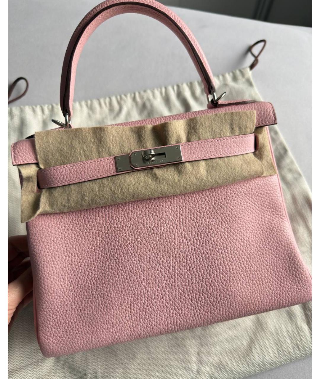 HERMES Розовая кожаная сумка с короткими ручками, фото 2