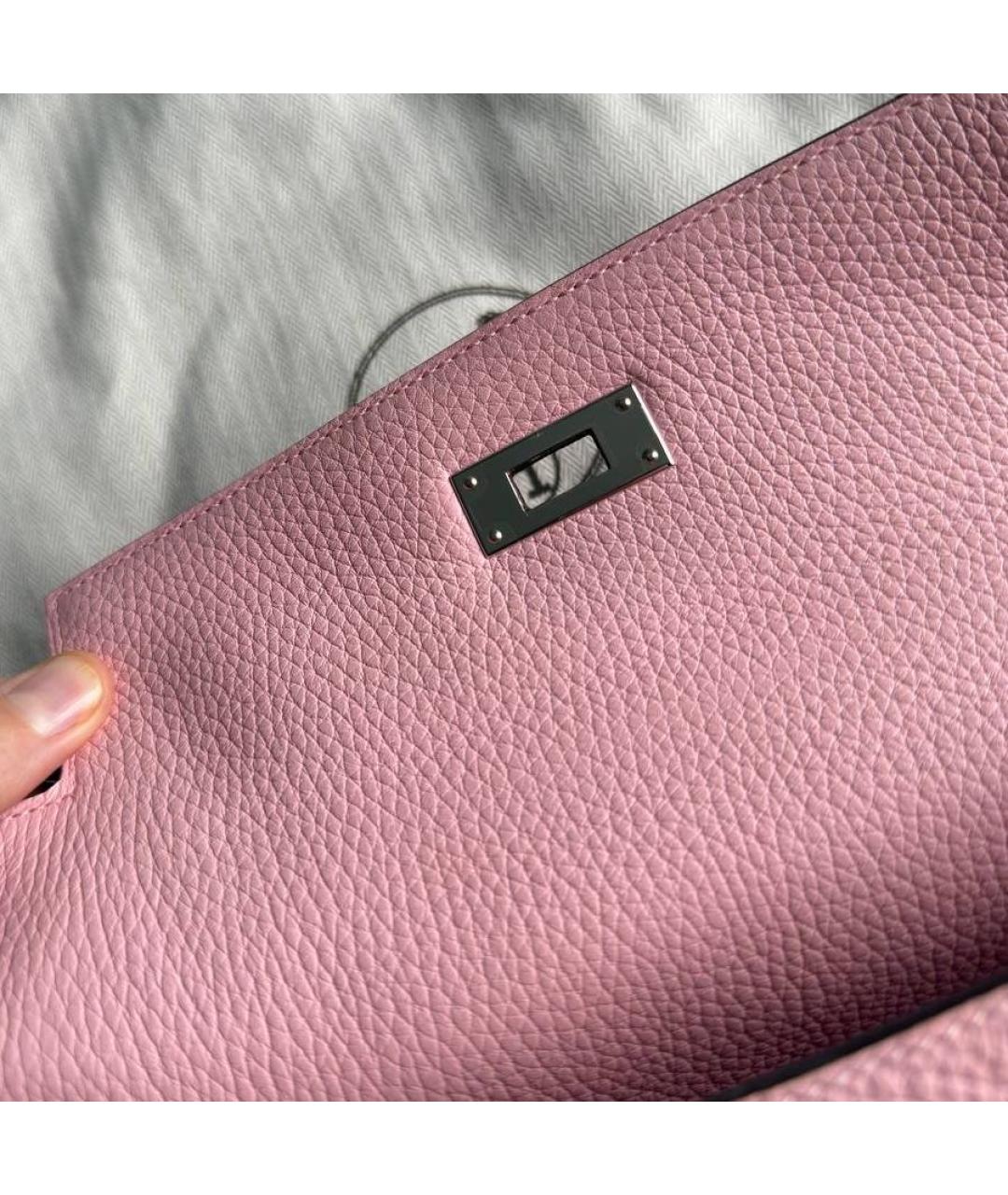 HERMES Розовая кожаная сумка с короткими ручками, фото 5
