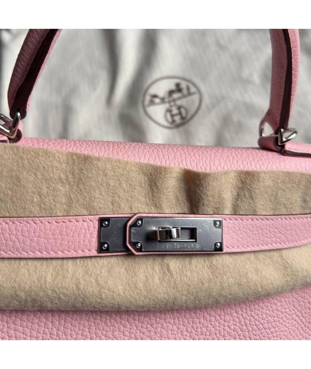 HERMES Розовая кожаная сумка с короткими ручками, фото 4