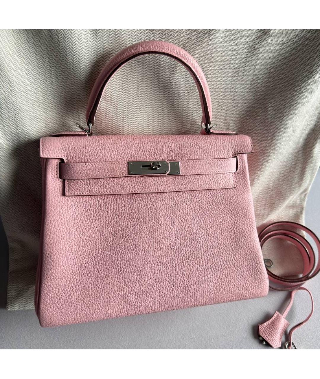 HERMES Розовая кожаная сумка с короткими ручками, фото 8