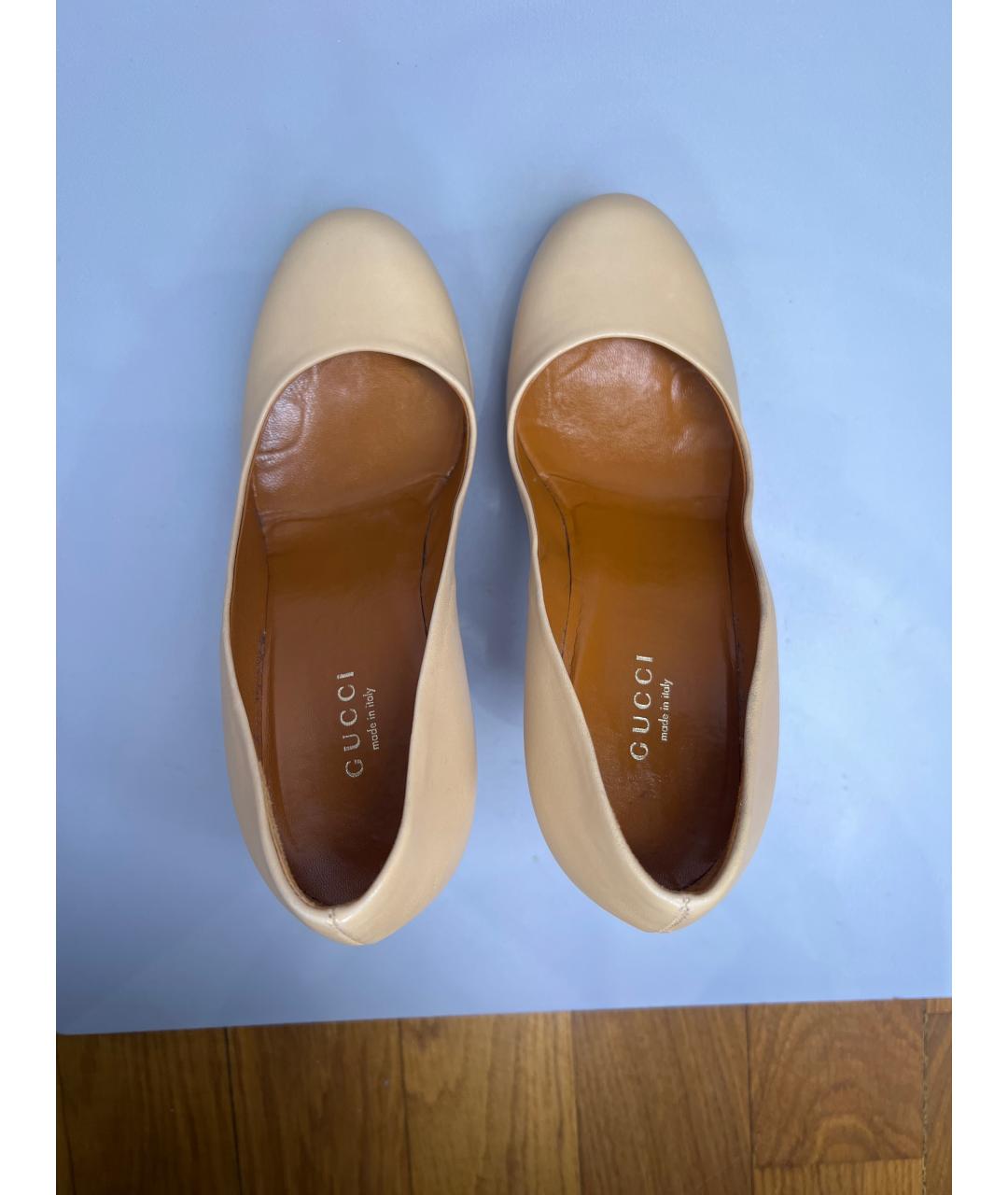 GUCCI Бежевые кожаные туфли, фото 3