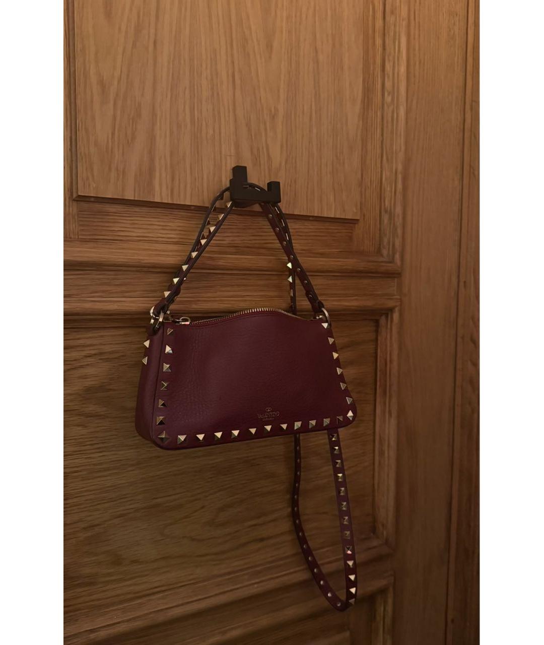 VALENTINO Бордовая кожаная сумка через плечо, фото 5