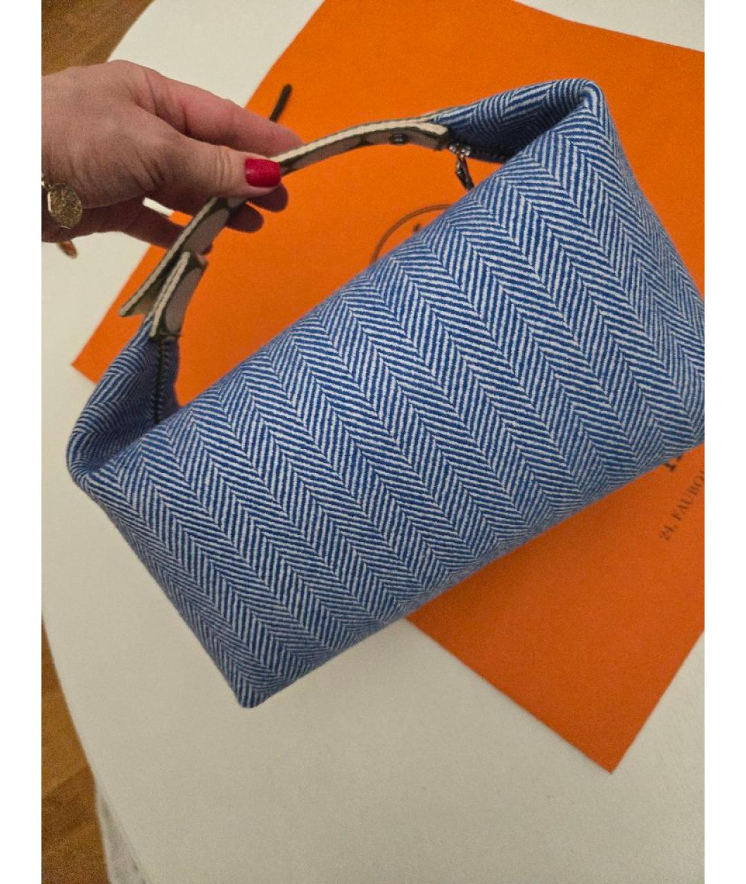 HERMES Синяя шерстяная косметичка, фото 3