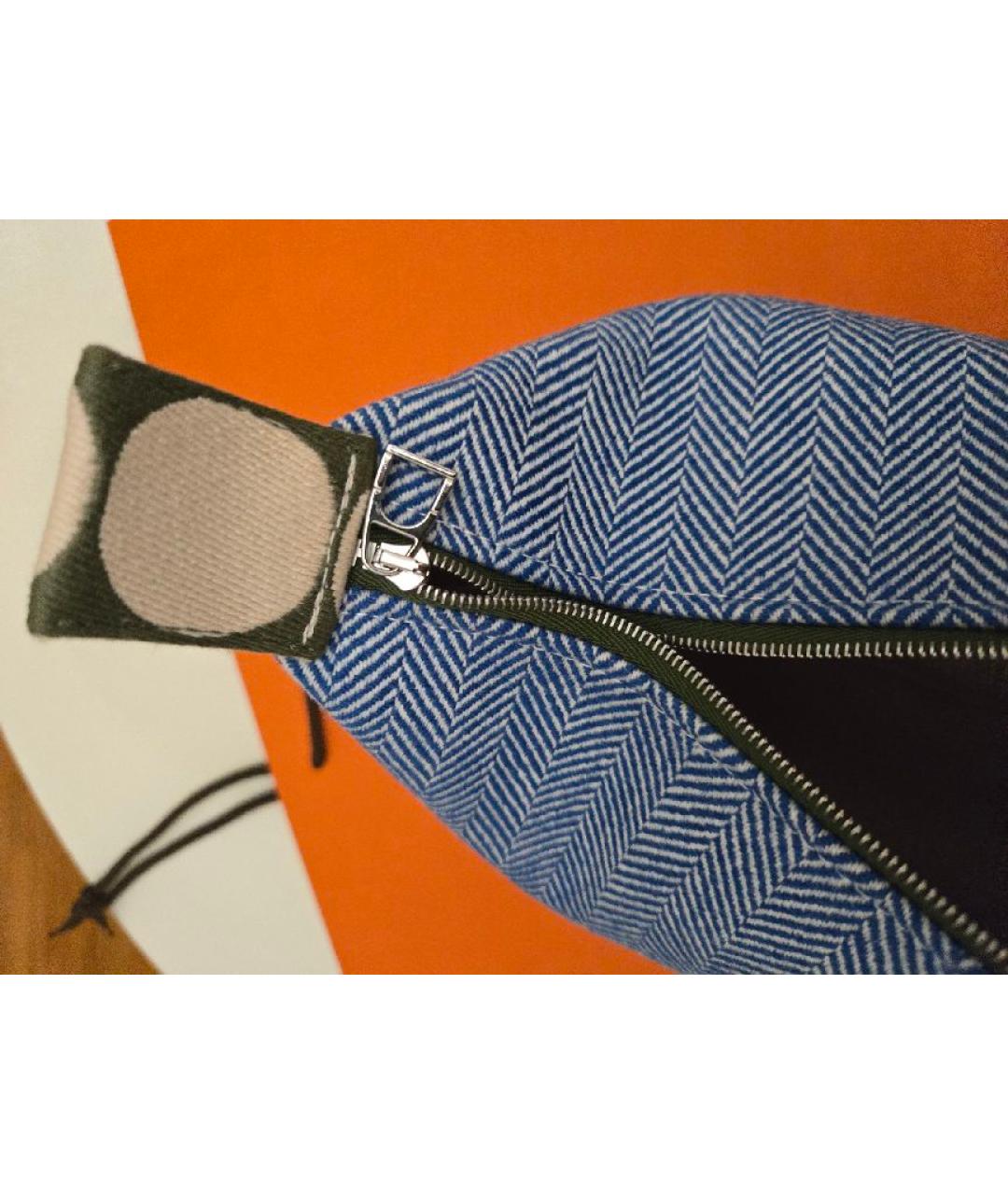 HERMES Синяя шерстяная косметичка, фото 5