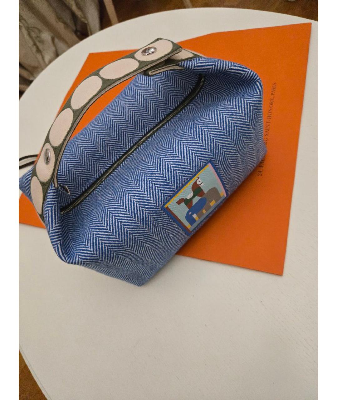 HERMES Синяя шерстяная косметичка, фото 7