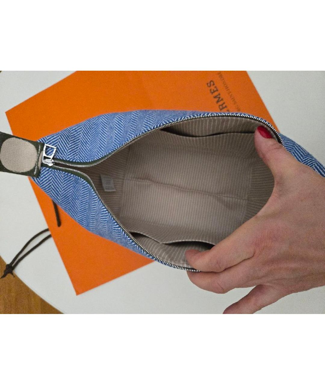 HERMES Синяя шерстяная косметичка, фото 4