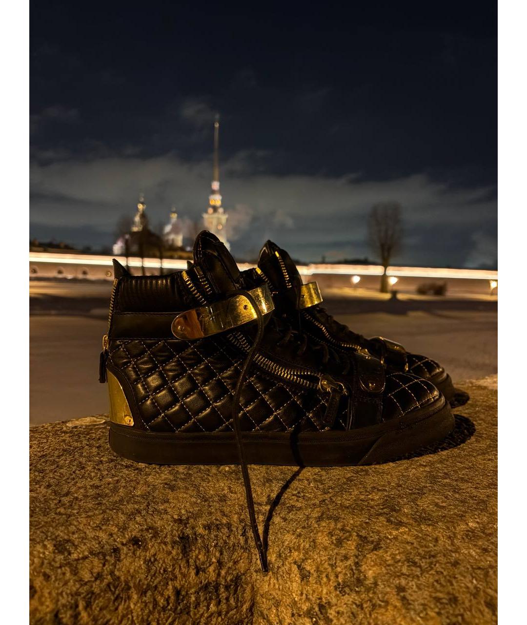 GIUSEPPE ZANOTTI DESIGN Черные кожаные высокие кроссовки / кеды, фото 4